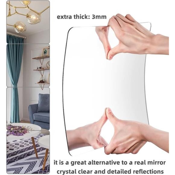 Full Length Mirror Unbreakable Gym Mirrors for Home Gym, 12"X12"X0.12", 4 Pcs - Picture 6 of 6